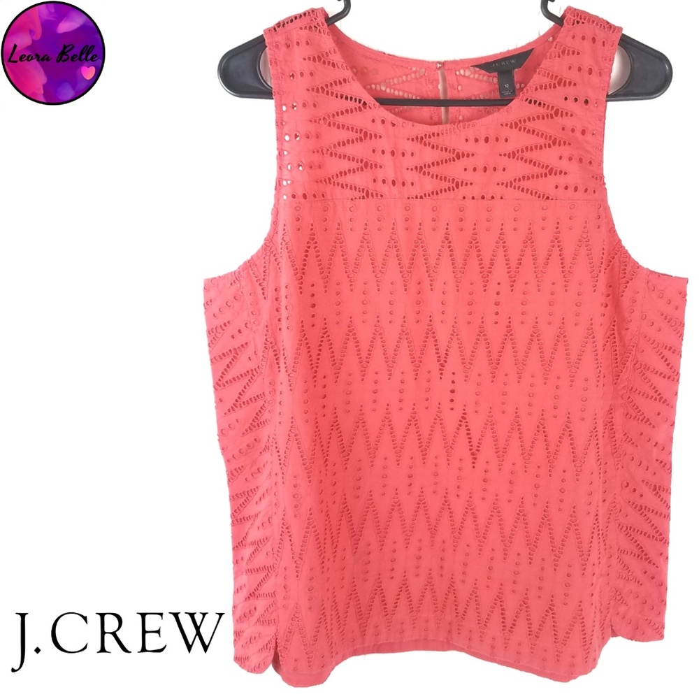 J. Crew 12 Seamed Shell in Zigzag Eyelet Coral Top